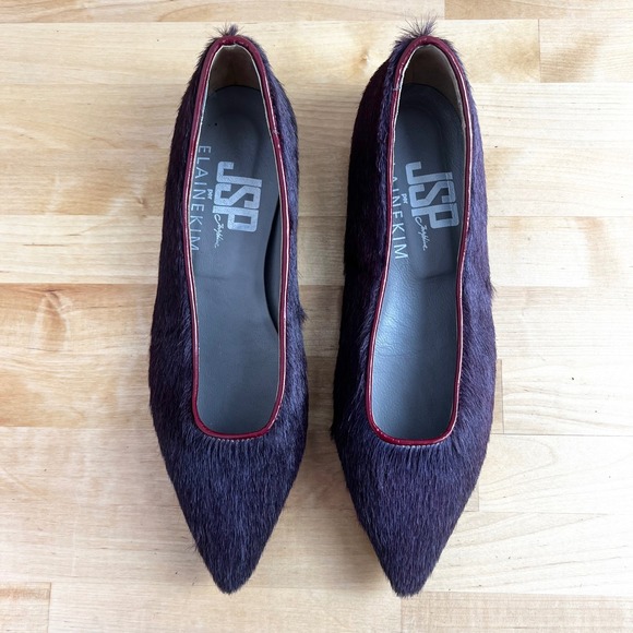 Vintage JSP by Elaine Kim Purple Calf Hair Fur Pointed Toe Flats Shoes Size 38.5 - Picture 1 of 11